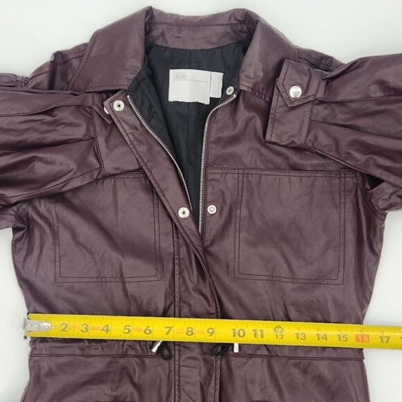 Asos Jumpsuit Size 0 Womens Dark Burgundy Red Faux Leather Drawstring Wide Leg - Picture 7 of 10